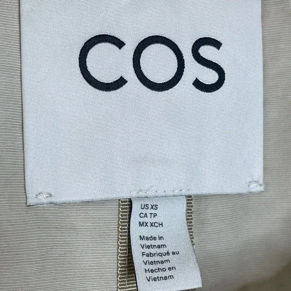 COS Womens XS Beige Hooded Zip Up Utility Jacket Minimalist Stone Windbreaker - Picture 5 of 8